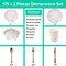 White and rose gold party supplies set, 350 pieces total, including white paper plates, napkins, cups, and gold plastic forks, knives, and spoons. Perfect for graduations, birthdays, cocktail parties, or any special event, offering a chic and elegant